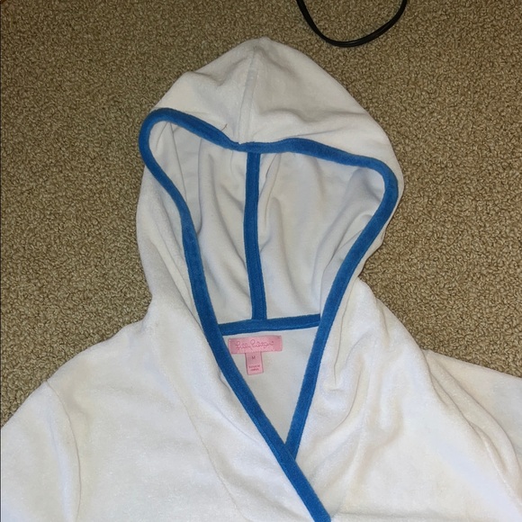 Lilly Pulitzer White Hooded Cover-Up with Blue Trim m - Picture 4 of 4